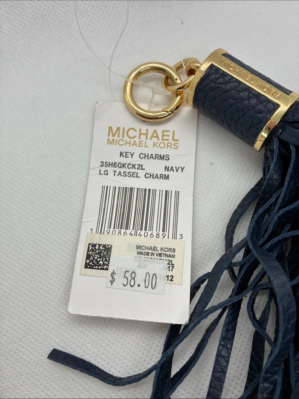 Michael Kors Black Leather Tassel Key & Bag Charm with Gold Hardware